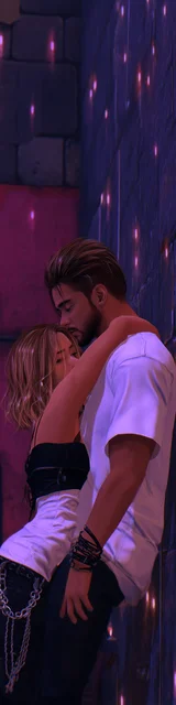 Free dark romance bookmark featuring a couple hugging in a dark alley